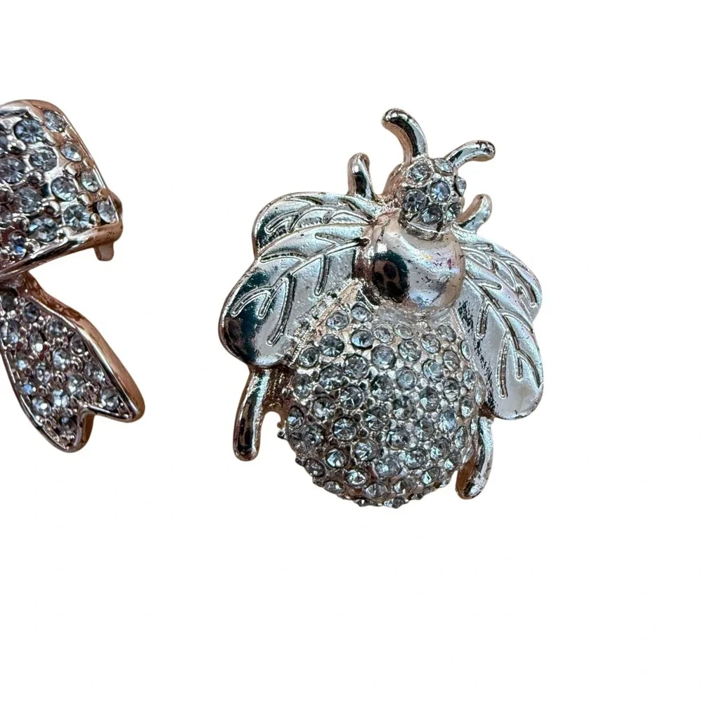 Y2K Coquette Rhinestone Glam Heart Bee Bow Rose Brooch‎ Lot of 4 from Guess